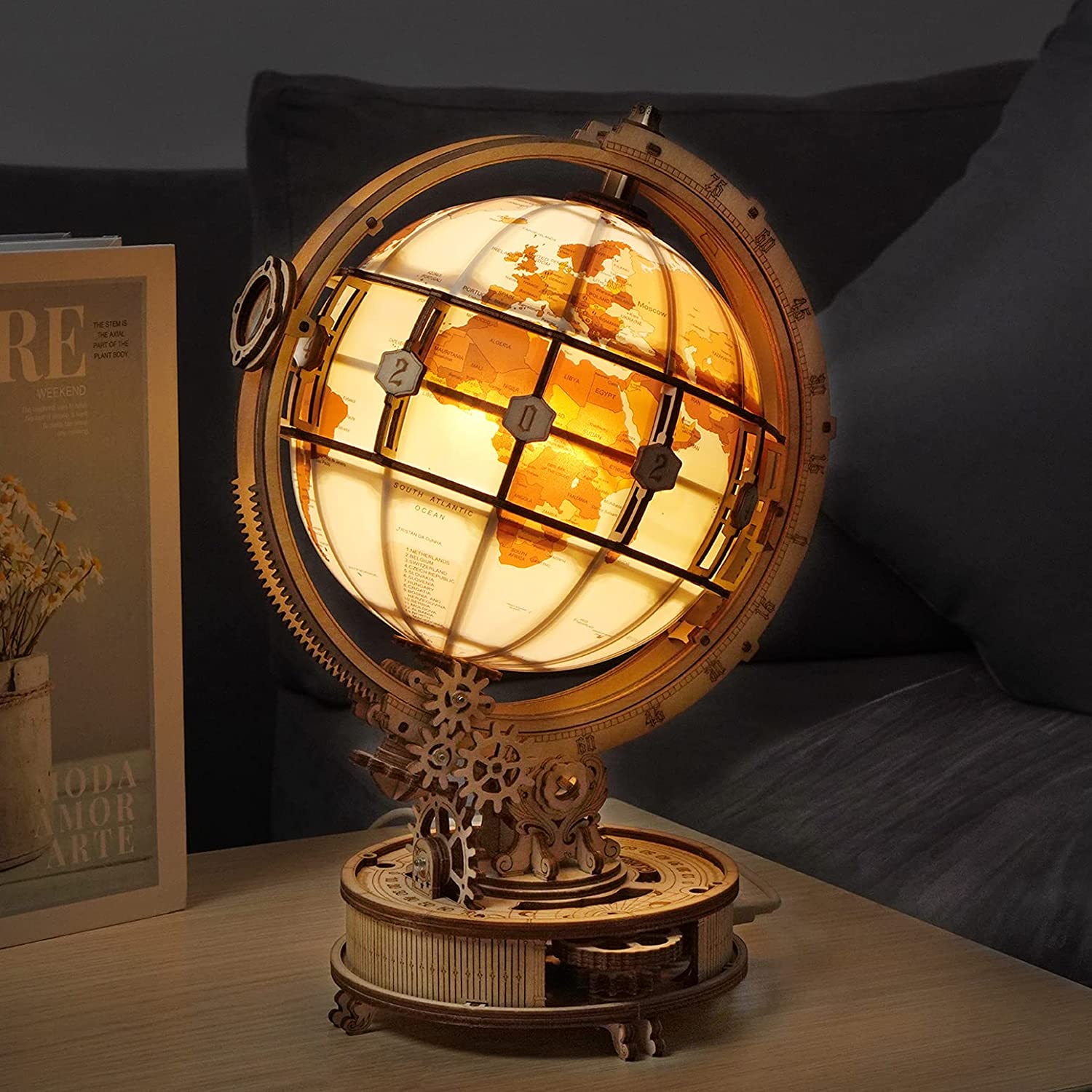 ROKR Luminous Globe – 3D Wooden Model Kit with Ambient Light