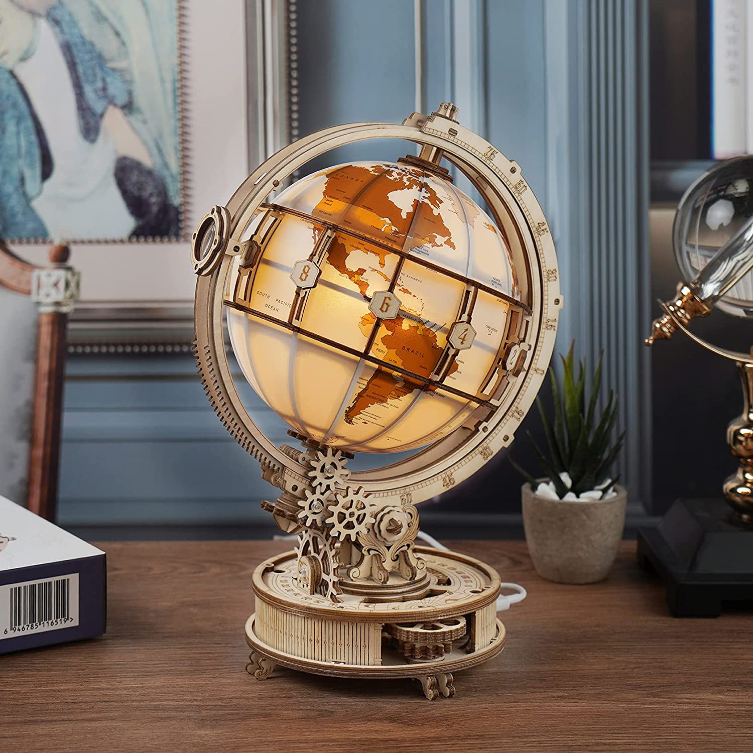 ROKR Luminous Globe – 3D Wooden Model Kit with Ambient Light