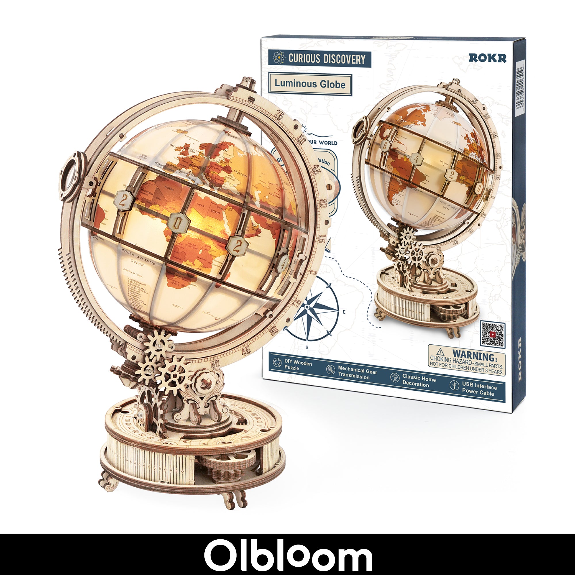 ROKR Luminous Globe – 3D Wooden Model Kit with Ambient Light